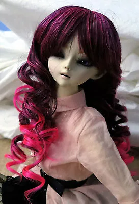 Doll Wig Layered Curly Style Carly - Maroon Pink BJD 7-8  8-9  And 9-10  Size • $14.95