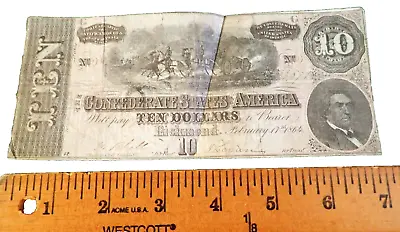 1864 Confederate $10 Bill Money Note- Csa - Civil War - Richmond Va • $44.99