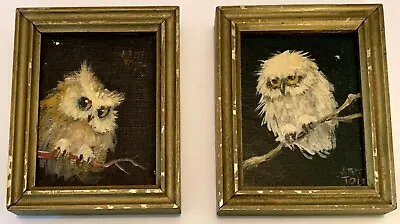 Super Cute Pair Of Vintage Oil Paintings - Night Owls - Originals By Albert Tolf • $249.95