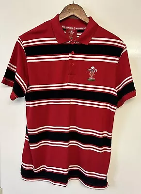 WALES Rugby Tri Men’s Red Striped Short Sleeve  Cotton T-Shirt Top Size Small • £8.50