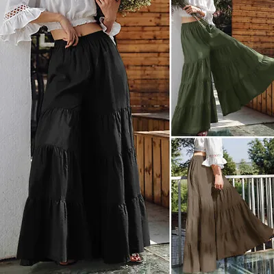 ZANZEA Women's Bohemia Wide Leg Dress Pants Palazzo Trousers Culottes Maxi Skirt • $25.75