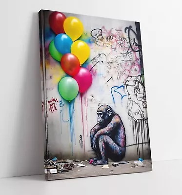 Graffiti Monkey With Balloons Banksy -deep Framed Canvas Wall Art Picture Print • £16.99