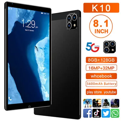 $72.42 • Buy K10 8.1'' HD 5G Smart Tablet PC Android 11.0 System 8G+128G With 3 Lens R