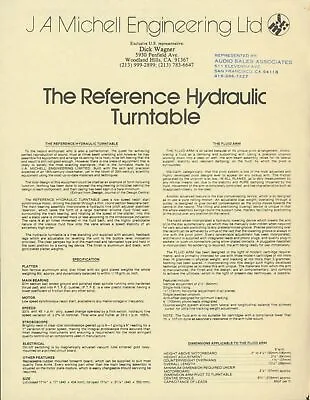 1979 J A Michell Reference Hydraulic Turntable Vintage Dealer Brochure Original  • $17.50