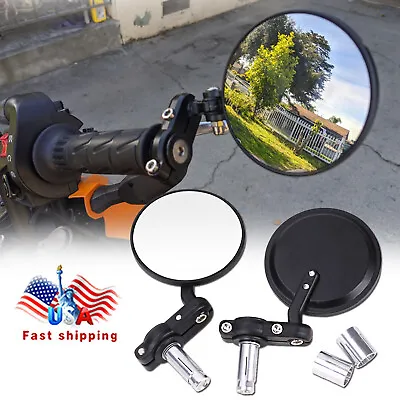 Black Motorcycle Rearview Mirrors 7/8  Bar End For Cafe Racer Bobber Cruiser US • $15.39