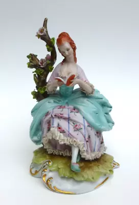 Capodimonte Figure Of Seated Lady Reading A Book By Giuseppe Cappe  Dresden Lace • £4.20