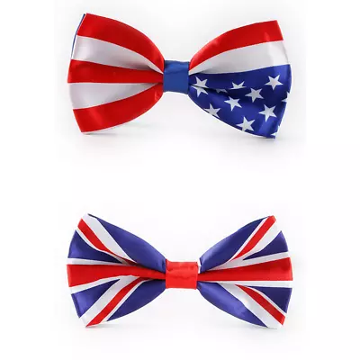 Bow Countries Ties Clip On Fancy Dress Costume Union Jack USA Tie Flag Silk • £5.86