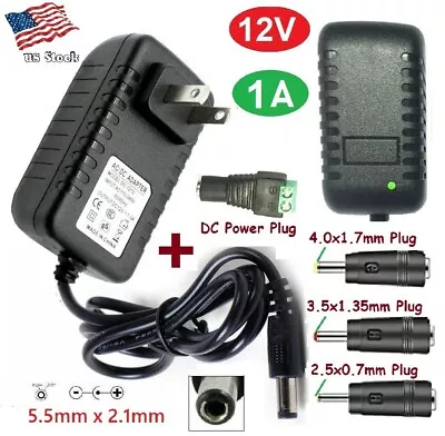 $8.72 • Buy 12V-DC 1A 12W Power Supply AC DC (100-240V) Adapter With  4 DC Power Plug Tips