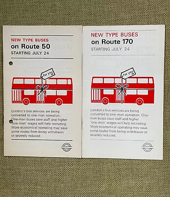 2 X London Transport 1971 Bus Timetables - New Type Buses On Route 50 & 170 • £1.99