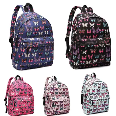 Girls Canvas Butterfly A4 Print School Bag Ladies Backpack Travel Rucksack • £12.99