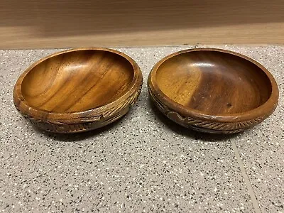 Pair Of Wooden Hand Carved Trinket Bowl/Dishes - Retro Style -  Serving Dishes? • £9.99