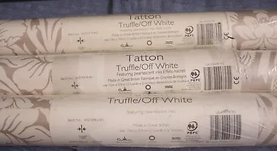 3 Rolls Laura Ashley Tatton Truffle/Off White Wallpaper Same Batch • £66