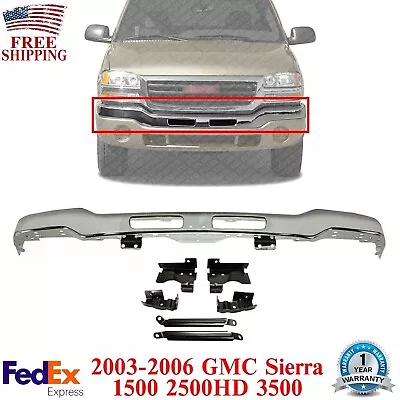 Front Bumper Chrome Steel With Brackets For 2003-06 GMC Sierra 1500 2500HD 3500 • $316.18