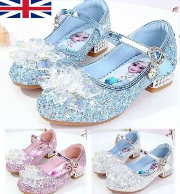 Kids Elsa Princess Shoes Girls Party Sequins Crystal Glitter Fancy Dress Sandals • £5.99