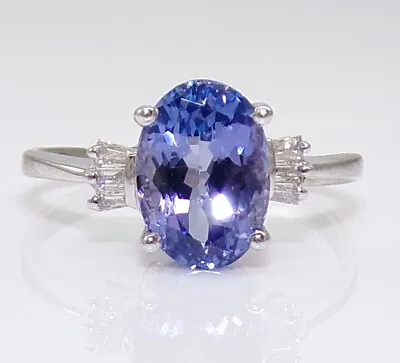 Platinum Purple Blue Tanzanite & Baguette Cut Diamond Ring Size 6.5 LMB2 • £627.65