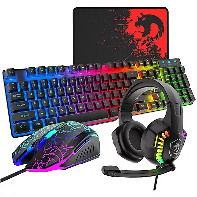 4 In 1 Wired Gaming Keyboard Mouse Headphone Mouse Pad Bundle For PC Laptop Mac • $32.54