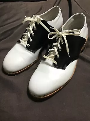 Vintage BLACK & WHITE Women's SADDLE SHOES 6-6.5 NOS Unworn LEATHER Bottoms #2/3 • $35