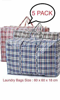 5x JUMBO LAUNDRY BAGS Zipped Reusable Large Strong Shopping Storage Bag Moving • £7.49