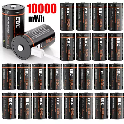 EBL 10000mWh USB Rechargeable D Batteries 1.5V Long Lasting Li-ion Batteries Lot • $44.99