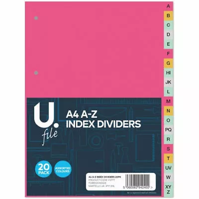 A4 A-Z Index Dividers - Multi Coloured Alphabetical Order Universally Punched 20 • £2.99