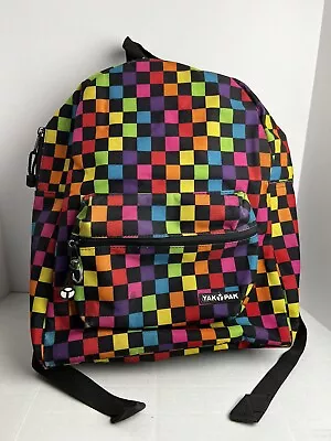 Yak Pak Checkered Multi Colored Rainbow Squares Student Backpack Straps • $15