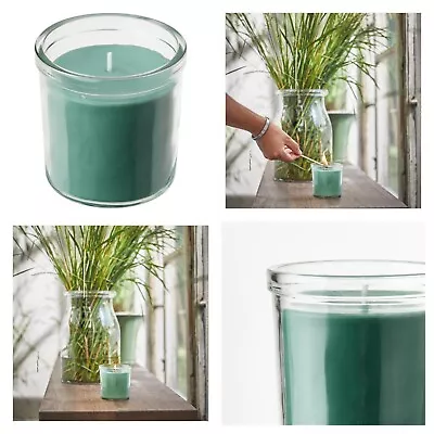 IKEA HEDERSAM Scented Candle In Glass Fresh Grass/light Green 40 Hr • £8.65