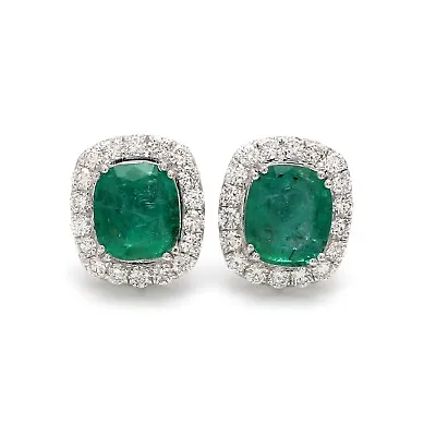 Zambian Emerald SI/H Diamond Halo Stud Earrings 14k White Gold Jewelry 5.50 Ct. • $2229.30