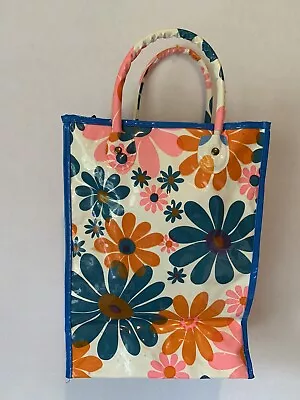 Vintage 60s 70s Vinyl Plastic Shopping Tote Bag Flower Power Hippie Pink Blue • $24.74