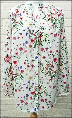 99p Start PER UNA Blouse White Floral Tie Neck Blouse Top Shirt Size 10 UK • £0.99