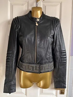 VERSACE For H&M Black Leather Studded Jacket EUR34 NEW • $329.81