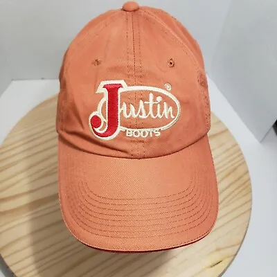 JUSTIN BOOTS Embroidered Logo Orange Strapback Cap Hat Adjustable One Size • $11.95