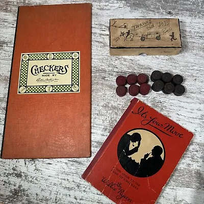 Parker Bros Checkers Game Board Pieces W/ Hand Art Box & Strategy Book Vintage • $44.97
