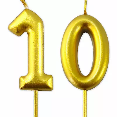 Gold Number 10 Candle 10th Birthday Party Cake Decoration Anniversary Age Year • £3.95