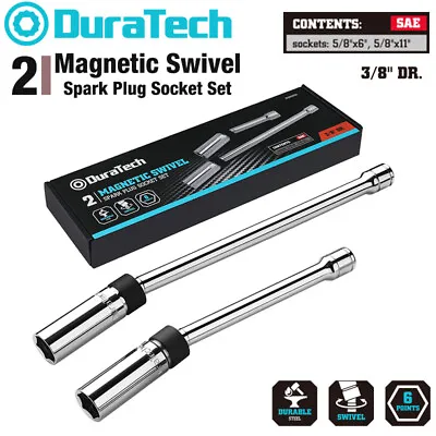 DURATECH 2PC  3/8  Drive Magnetic Swivel Spark Plug Socket Set 5/8  Sockets 6 PT • $30.99