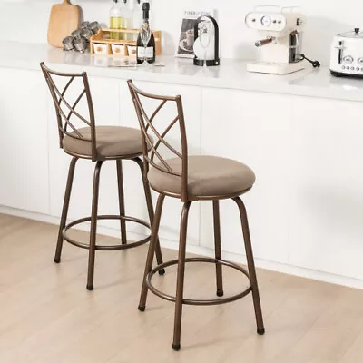 2 Pieces Swivel Pluch Fabrice Cushioned Bar Stool Set-Brown • $90.19