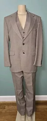 Vintage J C Penny Brown 3 Pc Suit Wool Blend Size 42R Pants 36 X 29 • $39.99