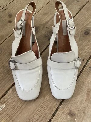 £10 • Buy Topshop Juno Off White Slingback Shoes 60s Mod Size 6