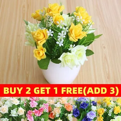 Artificial Potted Plants Faux Rose Flowers Garden Home Indoor Outdoor Decor • £2.98