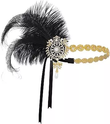 1920s Flapper Headband Vintage Wedding Feather Headpiece 20s Great Gatsby Hair A • $38.04