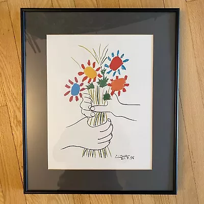 Pablo Picasso Bouquet Of Peace Flowers 1958 Matted Metal Framed Art Print 18x15 • $69.95