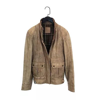 S.Oliver Light Brown Soft Leather Full Zip Biker Jacket - Size 10 • $16.91