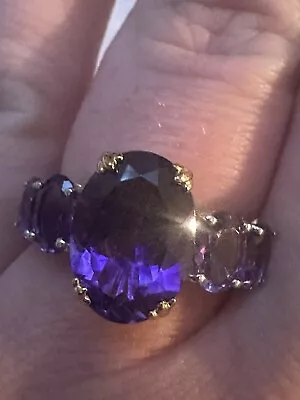 925 Sterling Silver Natural Deep Moroccan Amethyst Ring Sz 9 Two Color Big Stone • $26.99