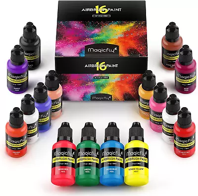 Magicfly Acrylic Airbrush Paint 16 Colours/30ml Model Paint Ready To Spray For • £26.50