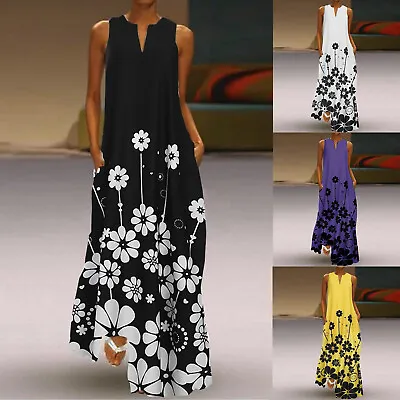 Womens Summer Sleeveless Maxi Dress Holiday Floral Long Sundress Plus Size • $34.12