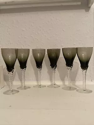 Vintage Set Of 6 Harlequin  Colour Sherry Glasses Art Glass Twisted Stems  15 Cm • £8.99