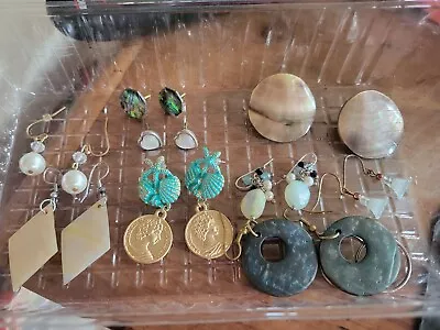 Pierced Earrings Lot Summer Beach Shells MOP Abalone Coins Pearls Hearts Mixed • $10