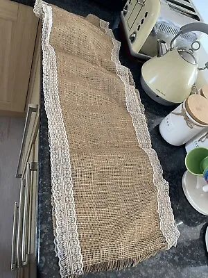 Hessian Table Runners Lace Fabric Roll Natural Jute Wedding Decor 100cms X 30cms • £3.99