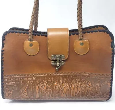 Vintage Tooled Heiroglyphics Leather Shoulder Bag / Purse • $40