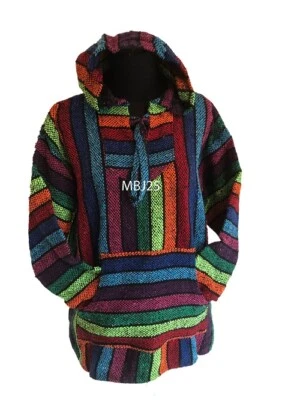 £19.99 • Buy Hoodie Mexican Baja Jerga Drug Rug Jumper Festival Surf Hippie Rainbow Colours