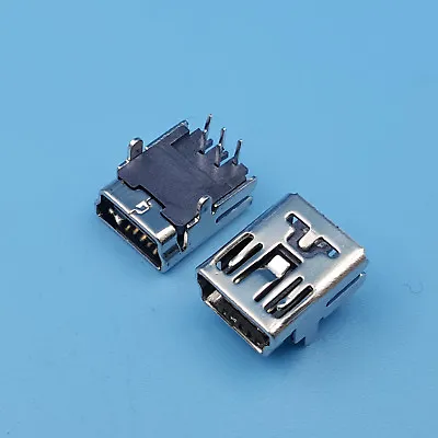 10Pcs Mini USB Right Angle 5Pin DIP Female Socket 2Legs PCB Solder Connector • $1.78